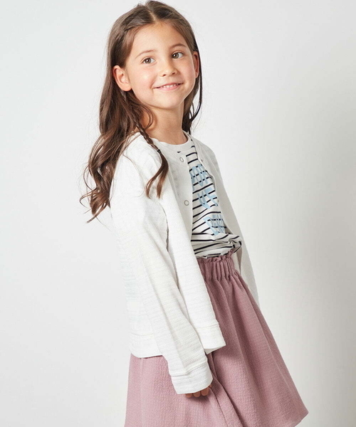 a.v.v（アーヴェヴェ）の「[100-130]【UVケア】ボーダージャガードカーディガン（カーディガン/ボレロ・キッズ・ライトパープル/ライトブルー/ホワイト・100/120/130/110）」の2枚目の写真