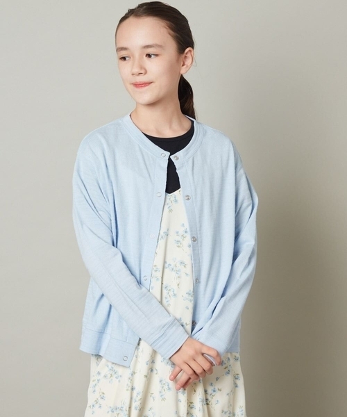 a.v.v（アーヴェヴェ）の「[100-130]【UVケア】ボーダージャガードカーディガン（カーディガン/ボレロ・キッズ・ライトパープル/ライトブルー/ホワイト・100/120/130/110）」の9枚目の写真