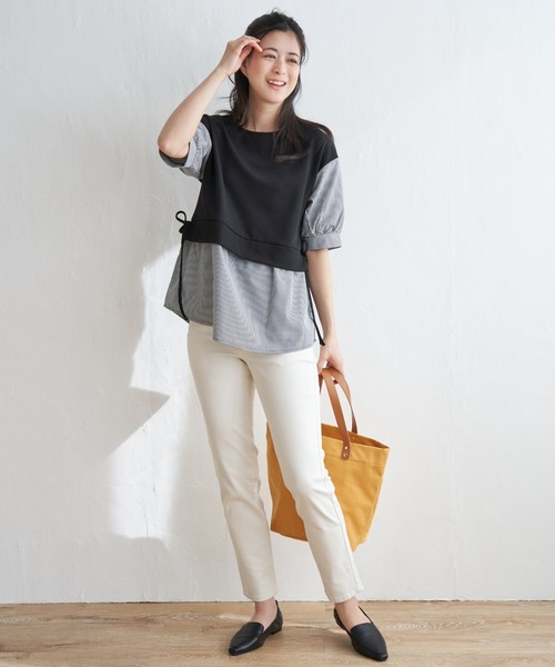 ikka(イッカ)の「【親子コーデ】カットミラノベストレイヤードプルオーバー(Tシャツ/カットソー・レディース・ベージュ/グリーン/ブラック/ネイビー・S/L/M)」の13枚目の写真