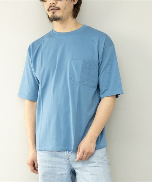 STYLEBLOCK(スタイルブロック)の「冷感加工天竺ポケット付BIGTシャツ(Tシャツ/カットソー・メンズ・ブラック/イエロー/チャコール/グリーン/グレー系その他/オレンジ/ブルー系その他/ホワイト・M/L/LL)」の1枚目の写真