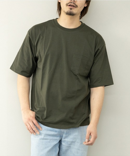 STYLEBLOCK(スタイルブロック)の「冷感加工天竺ポケット付BIGTシャツ(Tシャツ/カットソー・メンズ・ブラック/イエロー/チャコール/グリーン/グレー系その他/オレンジ/ブルー系その他/ホワイト・M/L/LL)」の6枚目の写真