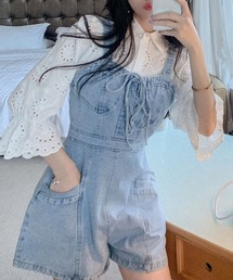 オールインワン　デニムショートパンツ　ロンパース