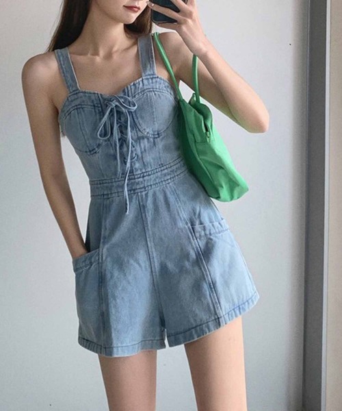 NANEA(ナネア)の「オールインワン デニムショートパンツ ロンパース(サロペット/オーバーオール・レディース・インディゴブルー・SMALL/MEDIUM)」の16枚目の写真