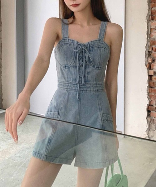 NANEA(ナネア)の「オールインワン デニムショートパンツ ロンパース(サロペット/オーバーオール・レディース・インディゴブルー・SMALL/MEDIUM)」の21枚目の写真