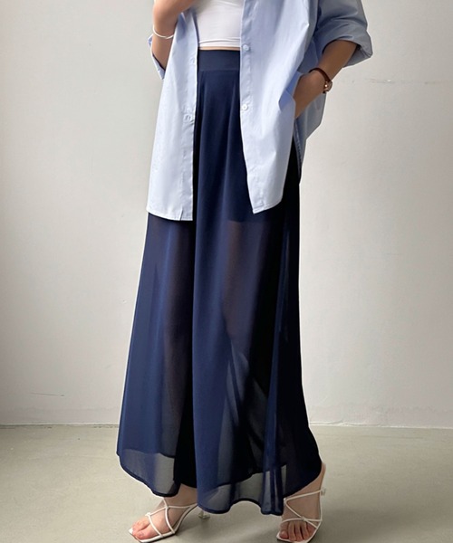 ECLIN(エクラン)の「シアーワイドパンツ(その他パンツ・レディース・ブラック/チャコールグレー/ベージュ/ネイビー/ブラウン・S/M)」の5枚目の写真