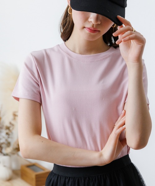 Ada.(エイダ)の「シンプル コンパクトTシャツ(Tシャツ/カットソー・レディース・ブラック/ブルー系その他/ホワイト/ピンク・FREE)」の4枚目の写真