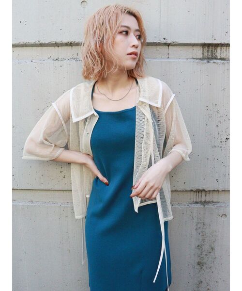 MURUA（ムルーア）の「パイピングメッシュシャツ（シャツ/ブラウス・レディース・アイボリー/ブラック・FREE）」の8枚目の写真