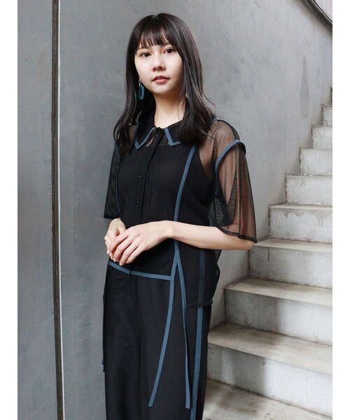 MURUA（ムルーア）の「パイピングメッシュシャツ（シャツ/ブラウス・レディース・アイボリー/ブラック・FREE）」の12枚目の写真