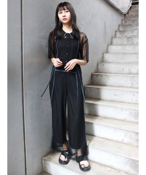 MURUA（ムルーア）の「パイピングメッシュシャツ（シャツ/ブラウス・レディース・アイボリー/ブラック・FREE）」の13枚目の写真