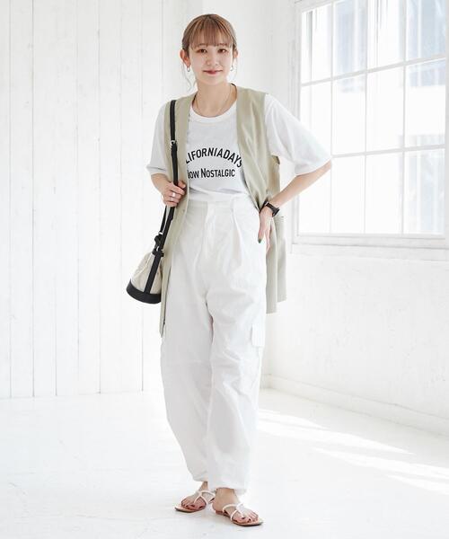 coen（コーエン）の「スラブプリントTシャツ（Tシャツ/カットソー・レディース・ホワイト/グレー・M/L）」の8枚目の写真