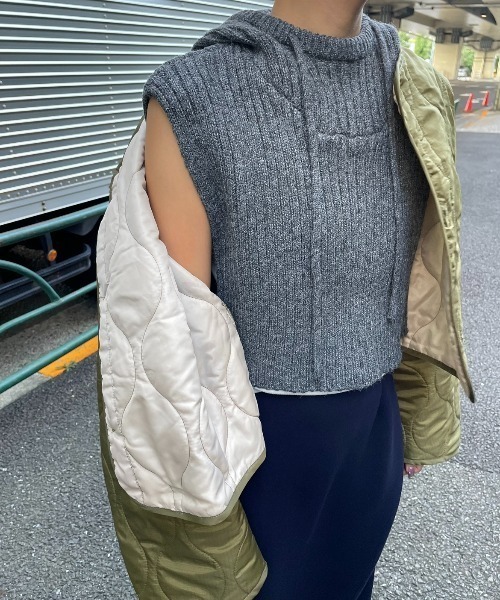 AIC.（エーアイシー）の「キルティングショートジャケット（ノーカラージャケット・レディース・カーキ/ブラック・FREE）」の12枚目の写真