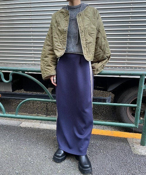 AIC.（エーアイシー）の「キルティングショートジャケット（ノーカラージャケット・レディース・カーキ/ブラック・FREE）」の8枚目の写真