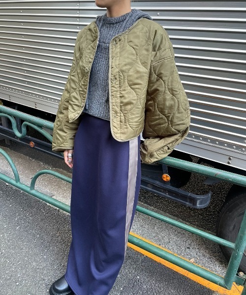 AIC.（エーアイシー）の「キルティングショートジャケット（ノーカラージャケット・レディース・カーキ/ブラック・FREE）」の9枚目の写真