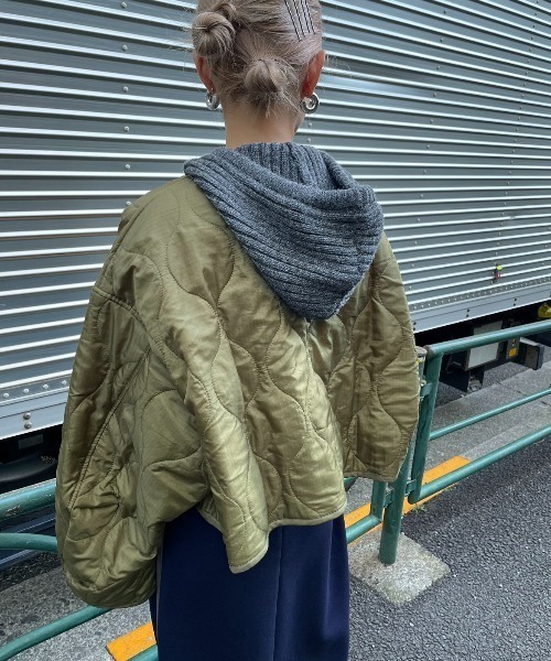 AIC.（エーアイシー）の「キルティングショートジャケット（ノーカラージャケット・レディース・カーキ/ブラック・FREE）」の11枚目の写真