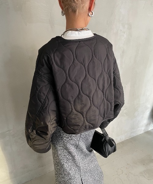 AIC.（エーアイシー）の「キルティングショートジャケット（ノーカラージャケット・レディース・カーキ/ブラック・FREE）」の21枚目の写真