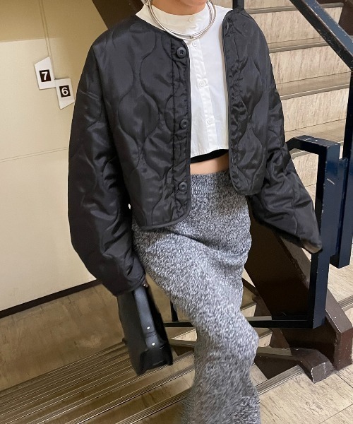 AIC.（エーアイシー）の「キルティングショートジャケット（ノーカラージャケット・レディース・カーキ/ブラック・FREE）」の17枚目の写真