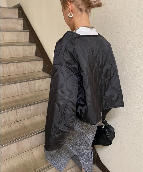 AIC.（エーアイシー）の「キルティングショートジャケット（ノーカラージャケット・レディース・カーキ/ブラック・FREE）」の22枚目の写真