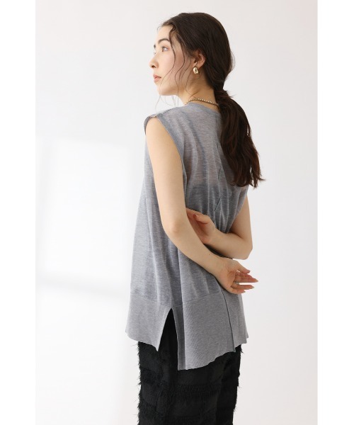 crie conforto（クリーコンフォルト）の「配色ラインシアーニットプルオーバー（ニット/セーター・レディース・ネイビー/グリーン/杢グレー・FREE）」の4枚目の写真