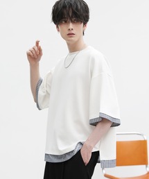 半袖フェイクレイヤードオーバーサイズポンチTシャツ