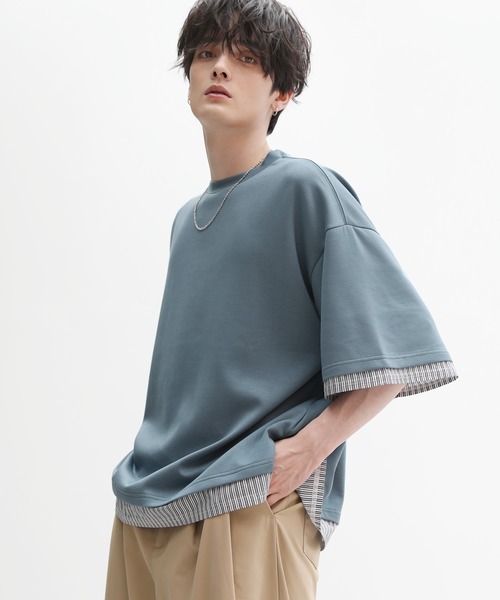 ASTRONOMY(アストロノミー)の「半袖フェイクレイヤードオーバーサイズポンチTシャツ(Tシャツ/カットソー・メンズ・グリーン/ホワイト/グレー/ブルー/ブラック/ワイン・S/M/L/XL)」の5枚目の写真