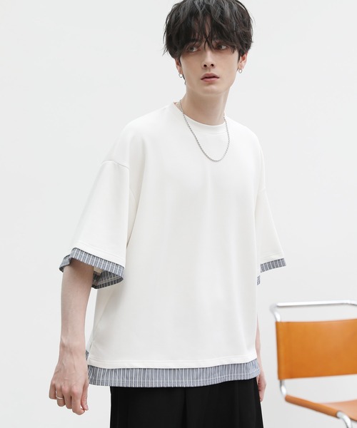 ASTRONOMY(アストロノミー)の「半袖フェイクレイヤードオーバーサイズポンチTシャツ(Tシャツ/カットソー・メンズ・グリーン/ホワイト/グレー/ブルー/ブラック/ワイン・S/M/L/XL)」の20枚目の写真