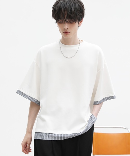 ASTRONOMY(アストロノミー)の「半袖フェイクレイヤードオーバーサイズポンチTシャツ(Tシャツ/カットソー・メンズ・グリーン/ホワイト/グレー/ブルー/ブラック/ワイン・S/M/L/XL)」の13枚目の写真