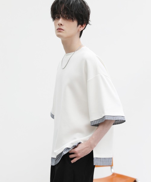 ASTRONOMY(アストロノミー)の「半袖フェイクレイヤードオーバーサイズポンチTシャツ(Tシャツ/カットソー・メンズ・グリーン/ホワイト/グレー/ブルー/ブラック/ワイン・S/M/L/XL)」の7枚目の写真