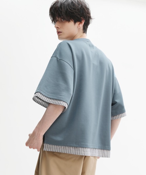 ASTRONOMY(アストロノミー)の「半袖フェイクレイヤードオーバーサイズポンチTシャツ(Tシャツ/カットソー・メンズ・グリーン/ホワイト/グレー/ブルー/ブラック/ワイン・S/M/L/XL)」の10枚目の写真