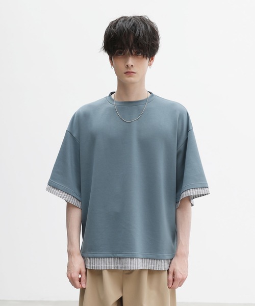 ASTRONOMY(アストロノミー)の「半袖フェイクレイヤードオーバーサイズポンチTシャツ(Tシャツ/カットソー・メンズ・グリーン/ホワイト/グレー/ブルー/ブラック/ワイン・S/M/L/XL)」の12枚目の写真