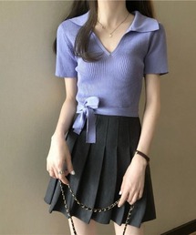【Bl】 [IZU] ショート丈ニットポロシャツ
