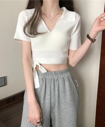 【Bl】 [IZU] ショート丈ニットポロシャツ