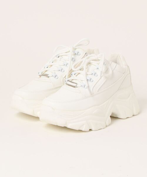 Shoes in Closet（シューズインクローゼット）の「軽量厚底 ボリューム デザインソール  やわらか ミッドカット スニーカー 1929（スニーカー・レディース・ブラック/ホワイト/ベージュ/グレー/ライトベージュ/ダークブラウン/ブラック系その他6/ホワイト×ブラウン・M/XS/S/3L/L/LL）」の22枚目の写真