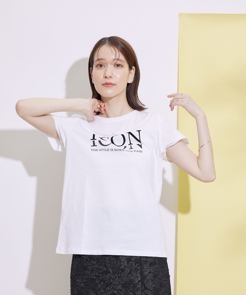 Jayro（ジャイロ）の「フロッキープリントTシャツ（Tシャツ/カットソー・レディース・ホワイト/グレー系その他/ブラック/ブラック系その他・FREE）」の5枚目の写真