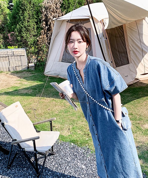 Doula Doula(ドゥーラドゥーラ)の「デニムワンピース(ワンピース・レディース・ライトブルー/ダークブルー・M/L)」の12枚目の写真