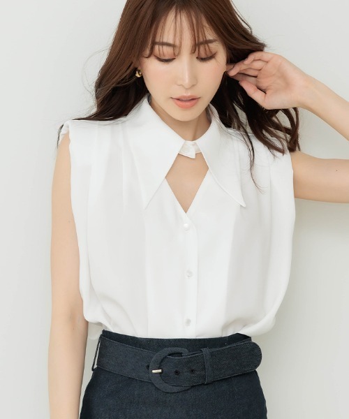 AMBIENT（アンビエント）の「ｼｬﾂｶﾗｰﾀｯｸﾉｰｽﾘｰﾌﾞﾌﾞﾗｳｽ（シャツ/ブラウス・レディース・ホワイト/ブラック/ブルー/チェック・FREE）」の2枚目の写真