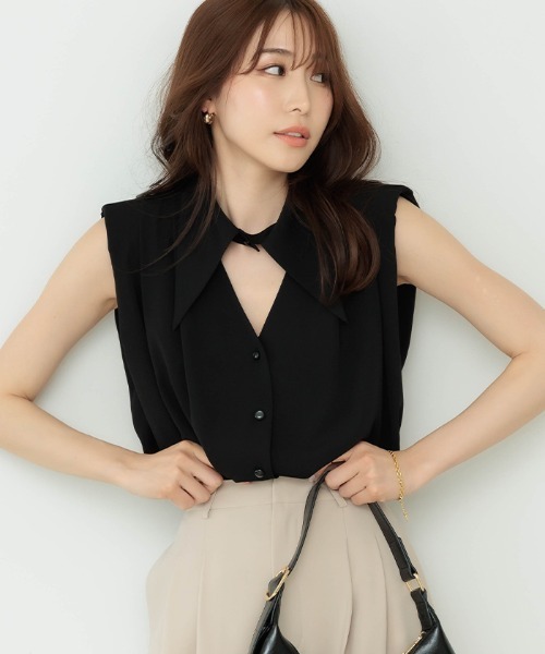 AMBIENT（アンビエント）の「ｼｬﾂｶﾗｰﾀｯｸﾉｰｽﾘｰﾌﾞﾌﾞﾗｳｽ（シャツ/ブラウス・レディース・ホワイト/ブラック/ブルー/チェック・FREE）」の3枚目の写真