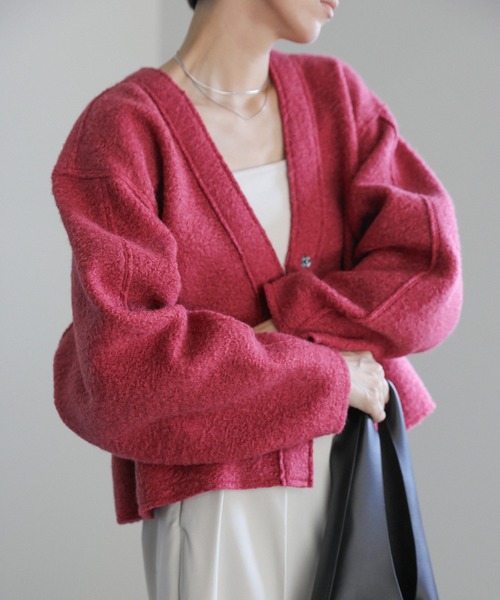 select MOCA（セレクトモカ）の「ブークレーVネックショートカーディガン（カーディガン/ボレロ・レディース・アイボリー/ブラック/スモークピンク/ライトベージュ/チャコール/モカ・FREE/LARGE）」の6枚目の写真