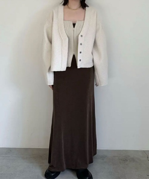 select MOCA（セレクトモカ）の「ブークレーVネックショートカーディガン（カーディガン/ボレロ・レディース・アイボリー/ブラック/スモークピンク/ライトベージュ/チャコール/モカ・FREE/LARGE）」の20枚目の写真