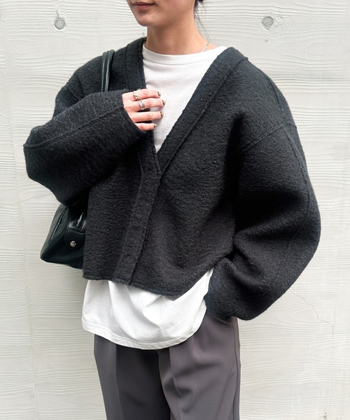 afhさん専用ダークグレー カシミア4BAR ショート Vネックカーディガン afhさん専用ダークグレー カシミア4BAR ショート Vネック