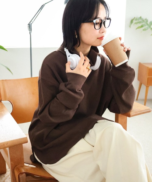 andme(アンドミー)の「ワッフルタートルネック長袖トップス(Tシャツ/カットソー・レディース・ライトブルー/ブラック/アイボリー/ブラウン/オートミール・M)」の12枚目の写真
