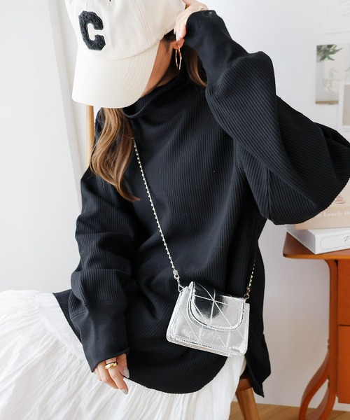 andme(アンドミー)の「ワッフルタートルネック長袖トップス(Tシャツ/カットソー・レディース・ライトブルー/ブラック/アイボリー/ブラウン/オートミール・M)」の21枚目の写真
