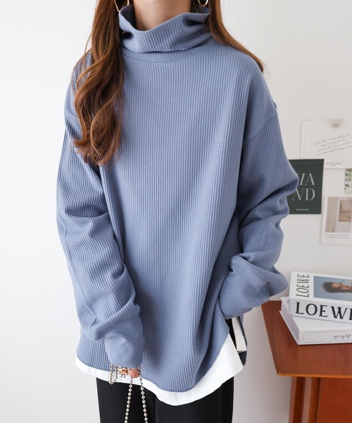 ワッフルタートルネック長袖トップス（Tシャツ/カットソー）｜andme