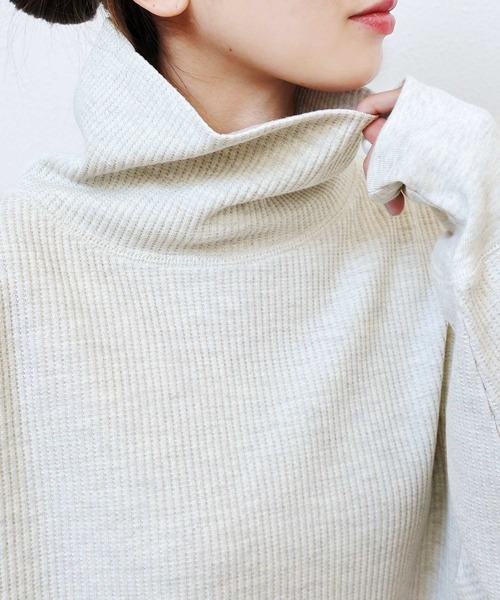 セール】ワッフルタートルネック長袖トップス（Tシャツ/カットソー