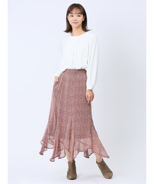 m.f.editorial（エムエフエディトリアル）の「【裏地付き ロング丈 ウエストゴム ウォッシャブル】m.f.エディトリアル レディース シフォン幾何柄 エスカルゴスカート（スカート・レディース・ダークウッド/ブラック・MEDIUM/LARGE）」の2枚目の写真