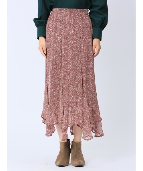 m.f.editorial（エムエフエディトリアル）の「【裏地付き ロング丈 ウエストゴム ウォッシャブル】m.f.エディトリアル レディース シフォン幾何柄 エスカルゴスカート（スカート・レディース・ダークウッド/ブラック・MEDIUM/LARGE）」の5枚目の写真