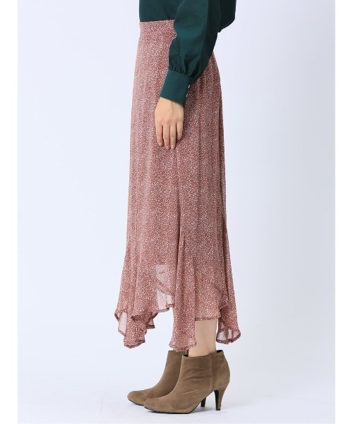 m.f.editorial（エムエフエディトリアル）の「【裏地付き ロング丈 ウエストゴム ウォッシャブル】m.f.エディトリアル レディース シフォン幾何柄 エスカルゴスカート（スカート・レディース・ダークウッド/ブラック・MEDIUM/LARGE）」の6枚目の写真