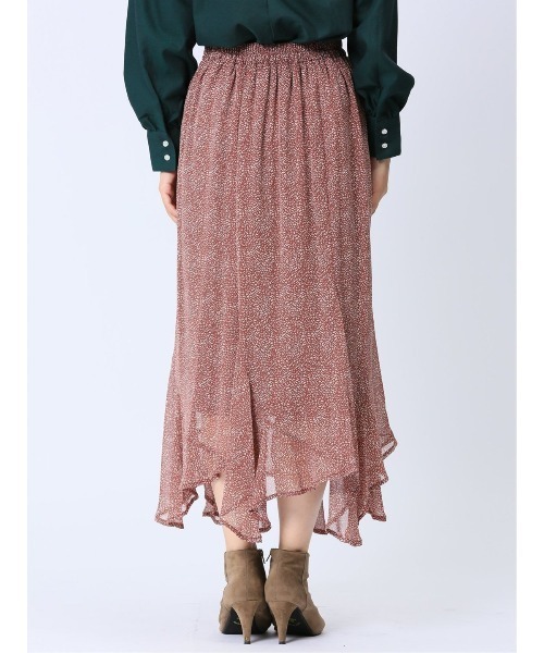 m.f.editorial（エムエフエディトリアル）の「【裏地付き ロング丈 ウエストゴム ウォッシャブル】m.f.エディトリアル レディース シフォン幾何柄 エスカルゴスカート（スカート・レディース・ダークウッド/ブラック・MEDIUM/LARGE）」の7枚目の写真