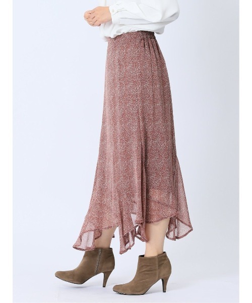 m.f.editorial（エムエフエディトリアル）の「【裏地付き ロング丈 ウエストゴム ウォッシャブル】m.f.エディトリアル レディース シフォン幾何柄 エスカルゴスカート（スカート・レディース・ダークウッド/ブラック・MEDIUM/LARGE）」の11枚目の写真