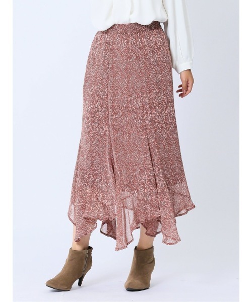 m.f.editorial（エムエフエディトリアル）の「【裏地付き ロング丈 ウエストゴム ウォッシャブル】m.f.エディトリアル レディース シフォン幾何柄 エスカルゴスカート（スカート・レディース・ダークウッド/ブラック・MEDIUM/LARGE）」の14枚目の写真