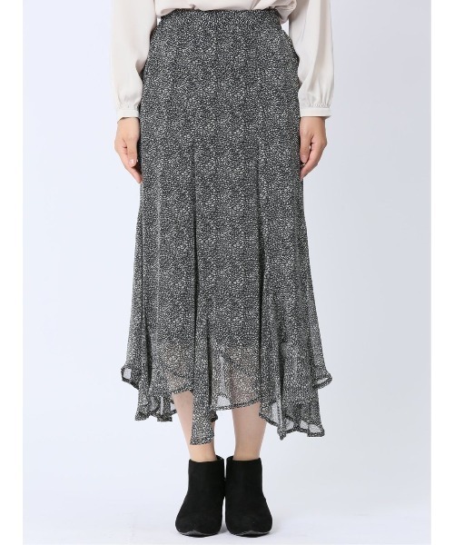 m.f.editorial（エムエフエディトリアル）の「【裏地付き ロング丈 ウエストゴム ウォッシャブル】m.f.エディトリアル レディース シフォン幾何柄 エスカルゴスカート（スカート・レディース・ダークウッド/ブラック・MEDIUM/LARGE）」の16枚目の写真